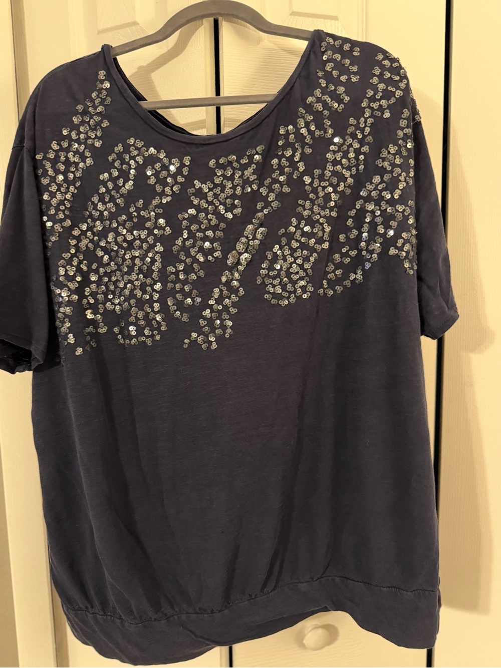 Embellished Navy Short Sleeve Women's Top